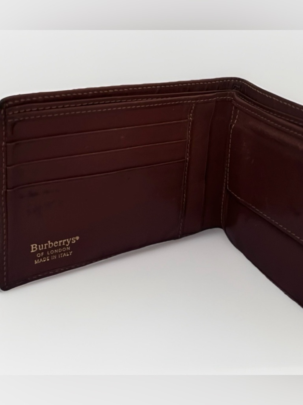 Burberry Vintage Nova Check Brown Leather-Trim Bi fold Wallet - Picture 6 of 9